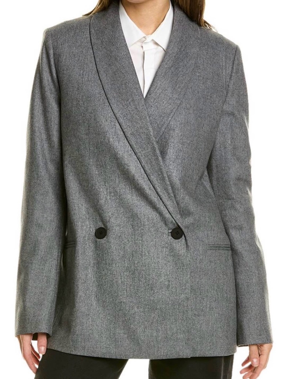 All Saints Double-Breasted Gray Wool-Blend Blazer